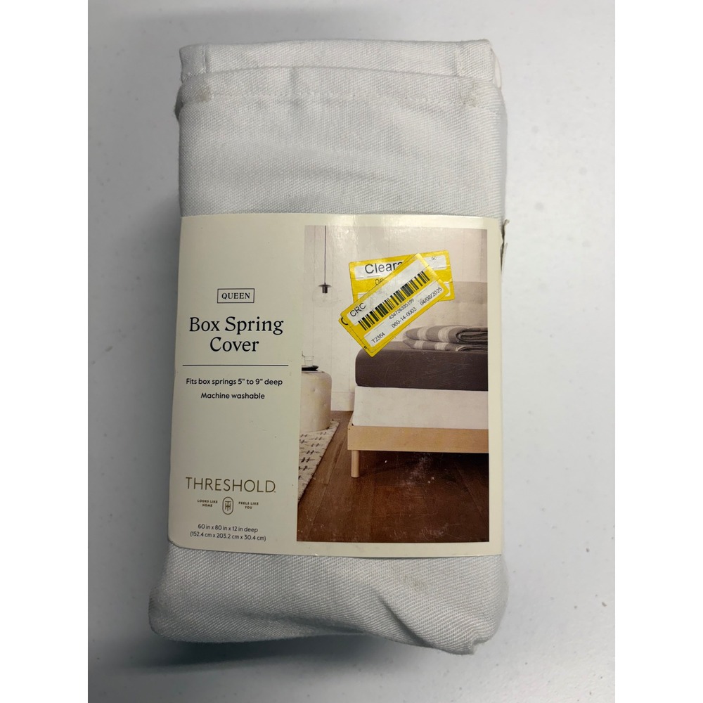 Threshold Queen Box Spring Cover White Solid Fits 5-9in Deep Machine Washable